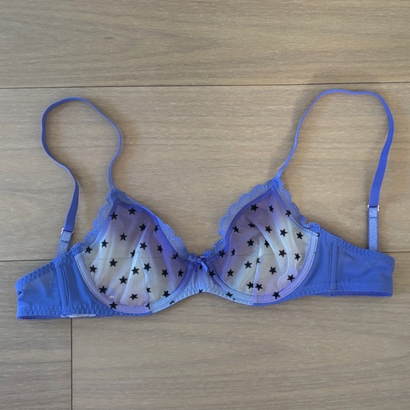 Savage X Fenty Blue Star Patterned Sheer Wire Bra and Panties Set - Picture 2 of 6